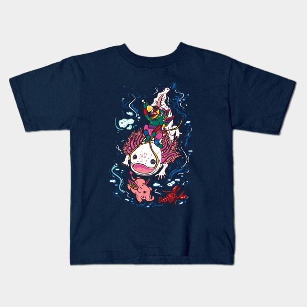 Axolotl with Elephant Kids T-Shirt by nokhookdesign